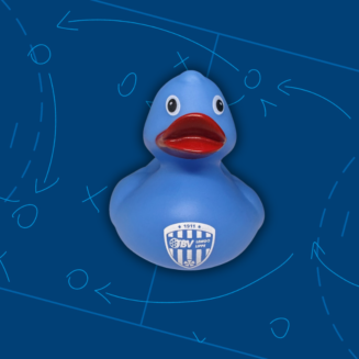 Badeente blau mit Logo